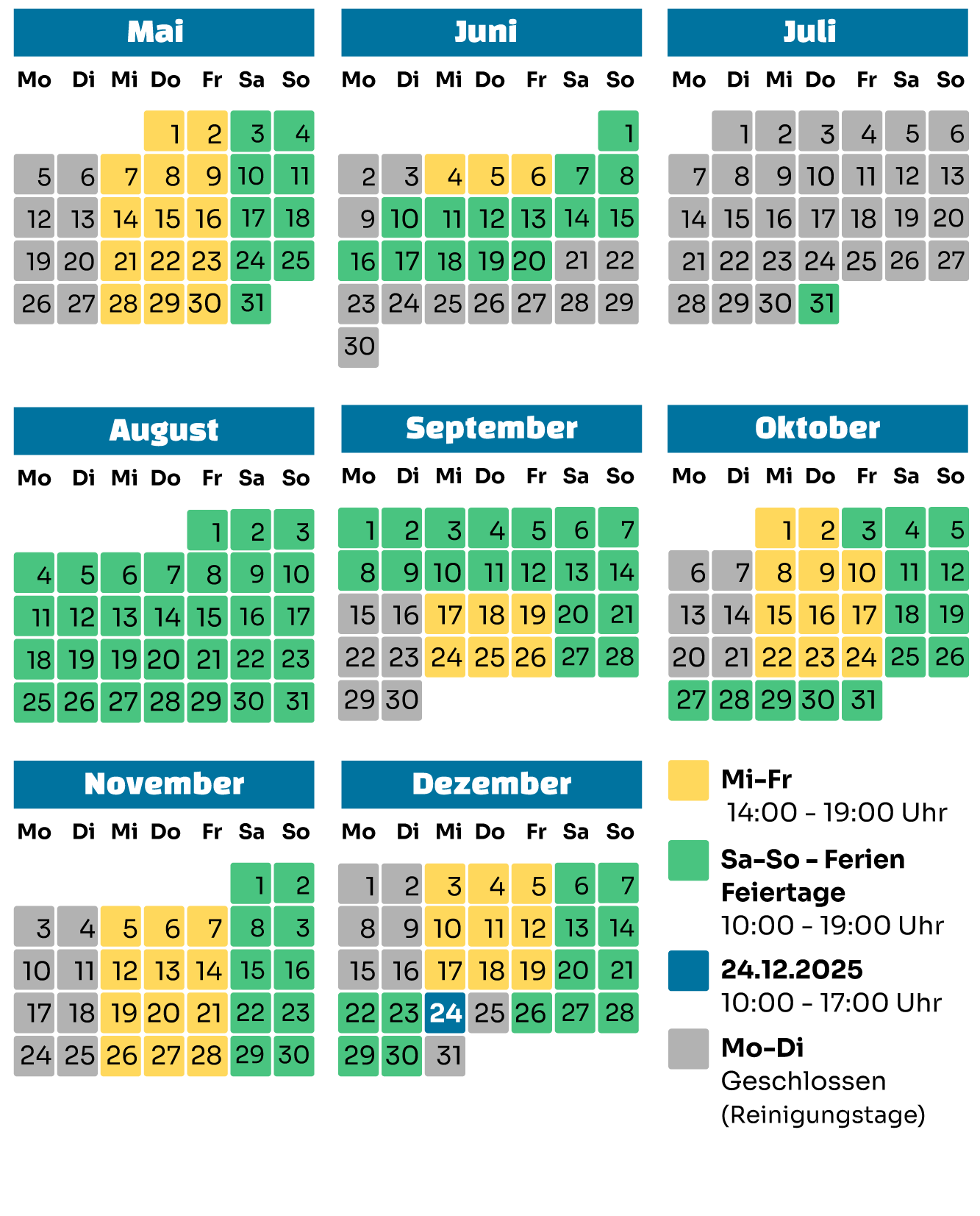 Kalender mit Öffnungszeiten gelistet Mobile